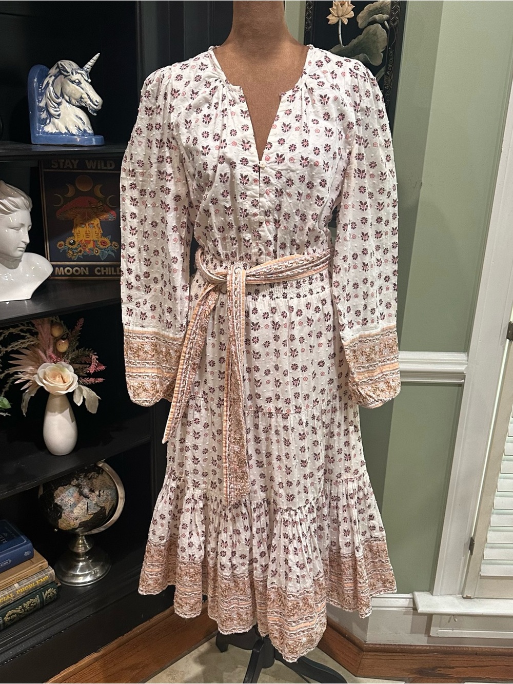 Cleobella Artisan‑Crafted Blakely Midi Dress – Windsor Block Print – Size Medium